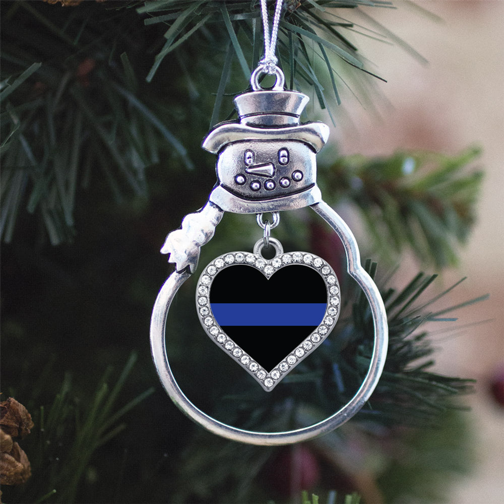 Thin Blue Line Police Support Open Heart Charm Christmas / Holiday Ornament