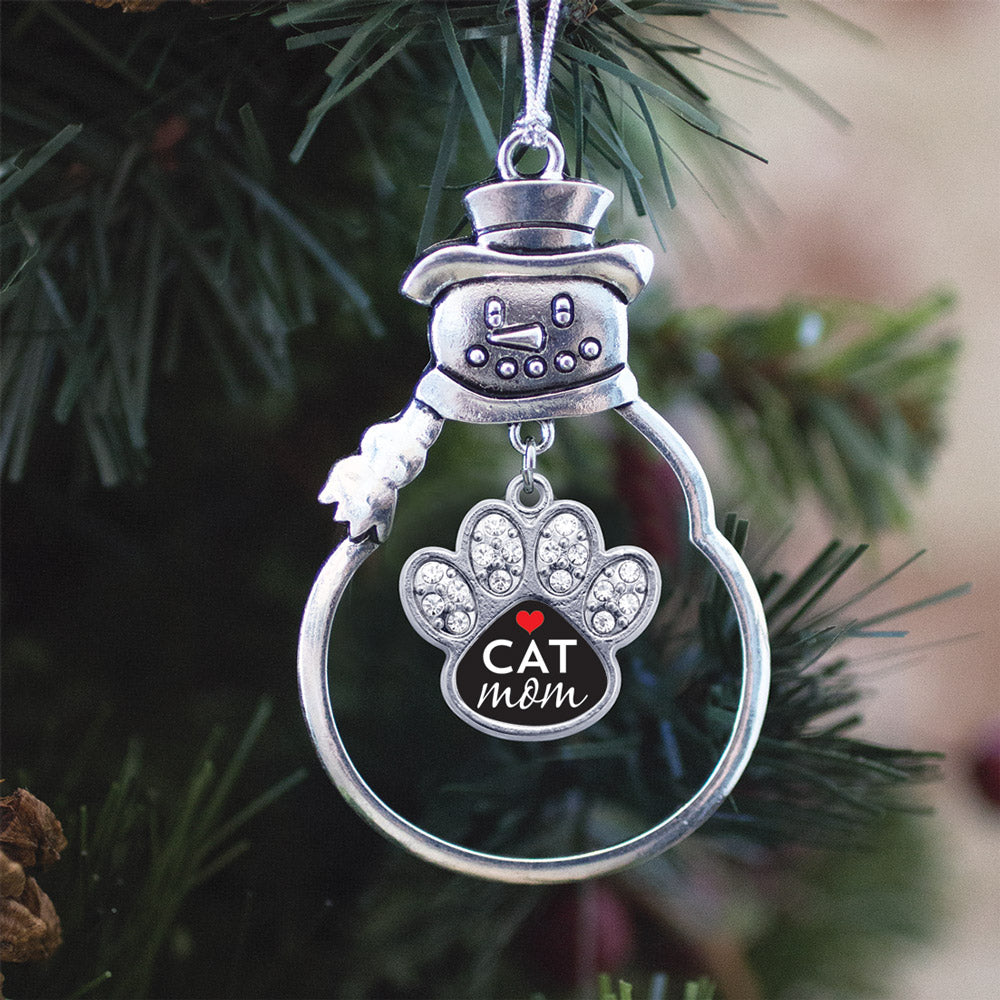 Cat Mom Pave Paw Print Charm Christmas / Holiday Ornament