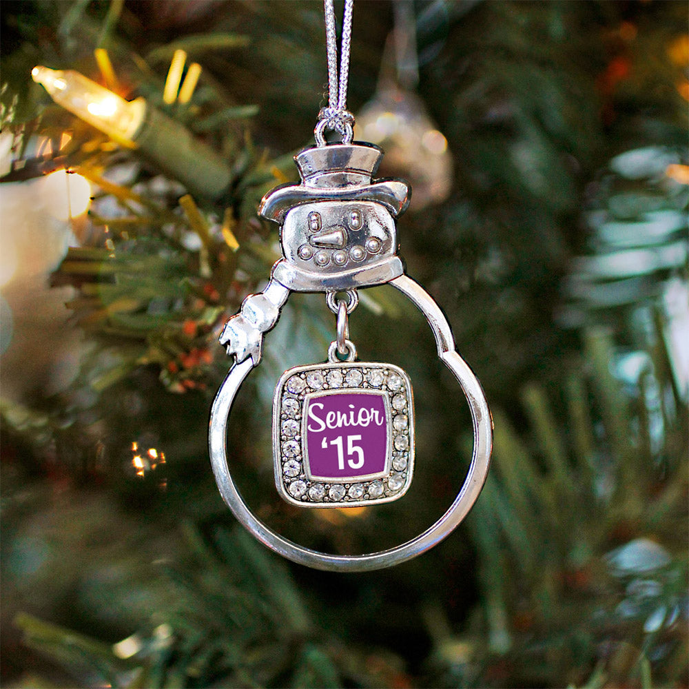 Purple Senior '15 Square Charm Christmas / Holiday Ornament