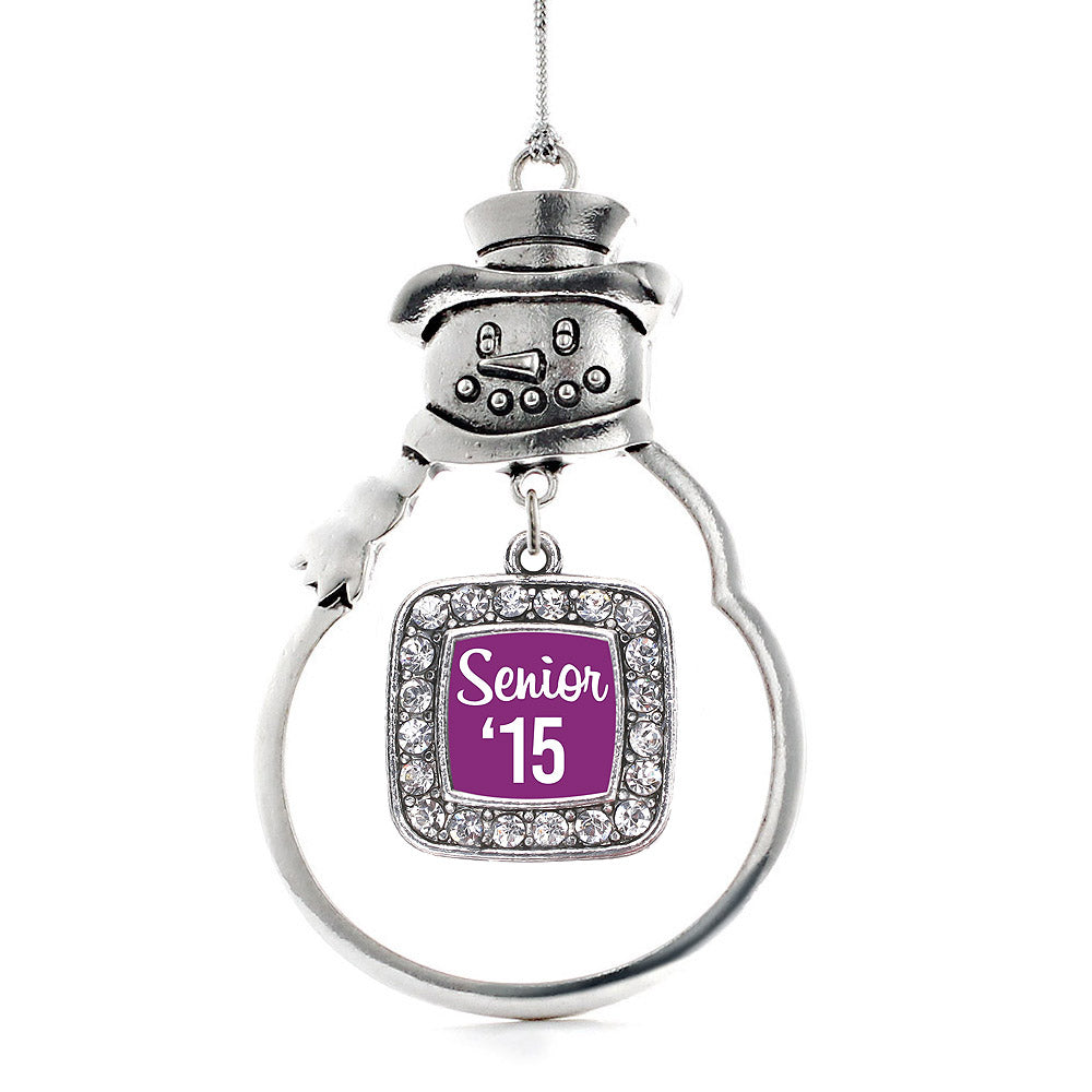 Purple Senior '15 Square Charm Christmas / Holiday Ornament