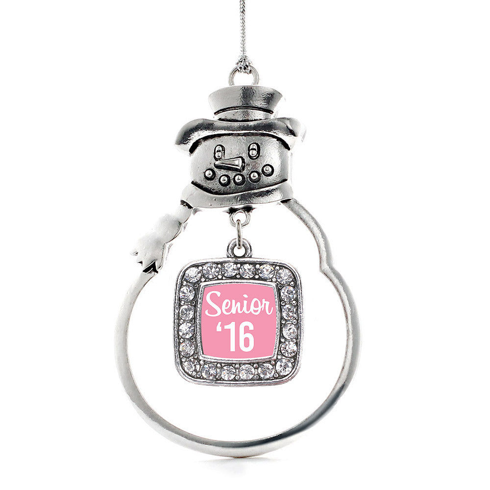 Pink Senior '16 Square Charm Christmas / Holiday Ornament