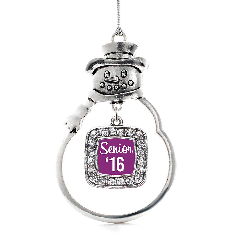 Purple Senior '16 Square Charm Christmas / Holiday Ornament