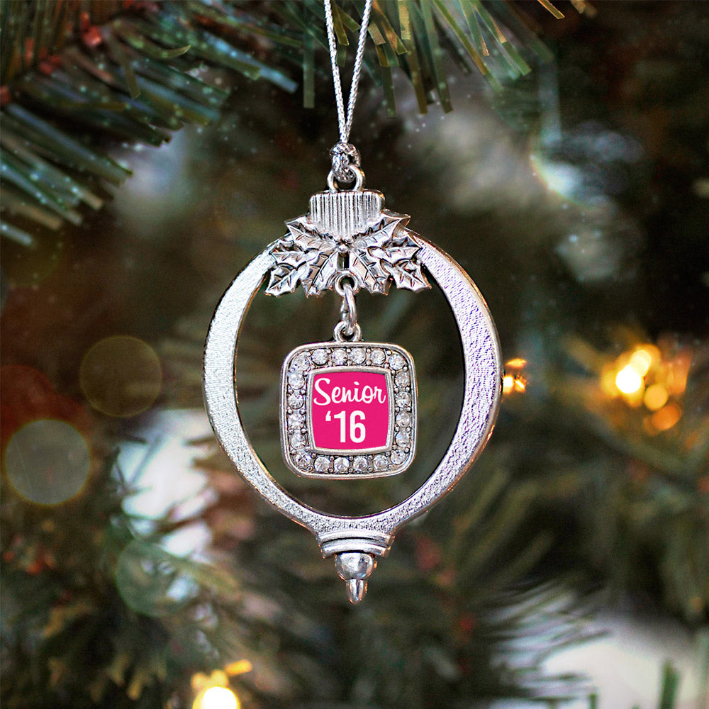 Fuchsia Senior '16 Square Charm Christmas / Holiday Ornament