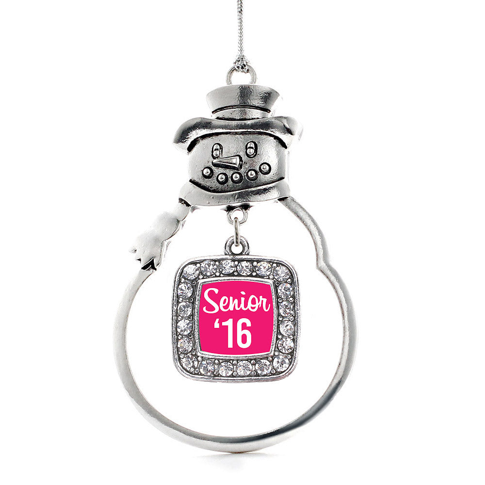 Fuchsia Senior '16 Square Charm Christmas / Holiday Ornament