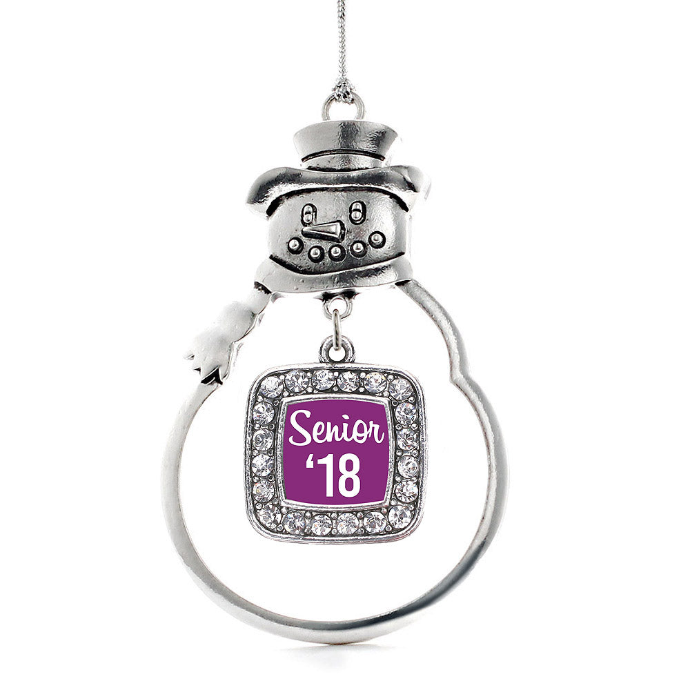 Purple Senior '18 Square Charm Christmas / Holiday Ornament