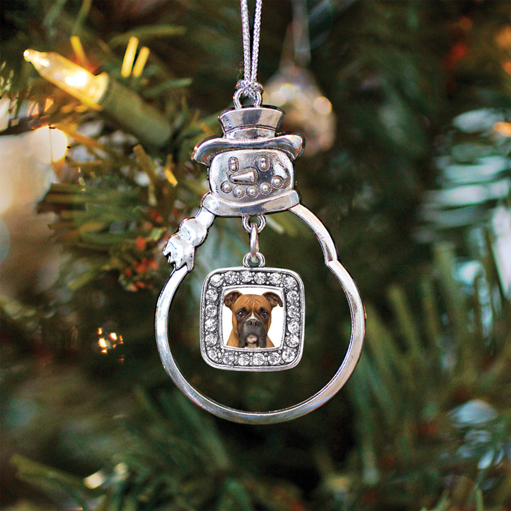 Boxer Face Square Charm Christmas / Holiday Ornament