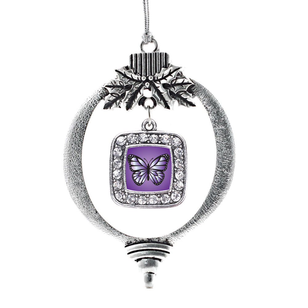Purple Butterfly Square Charm Christmas / Holiday Ornament