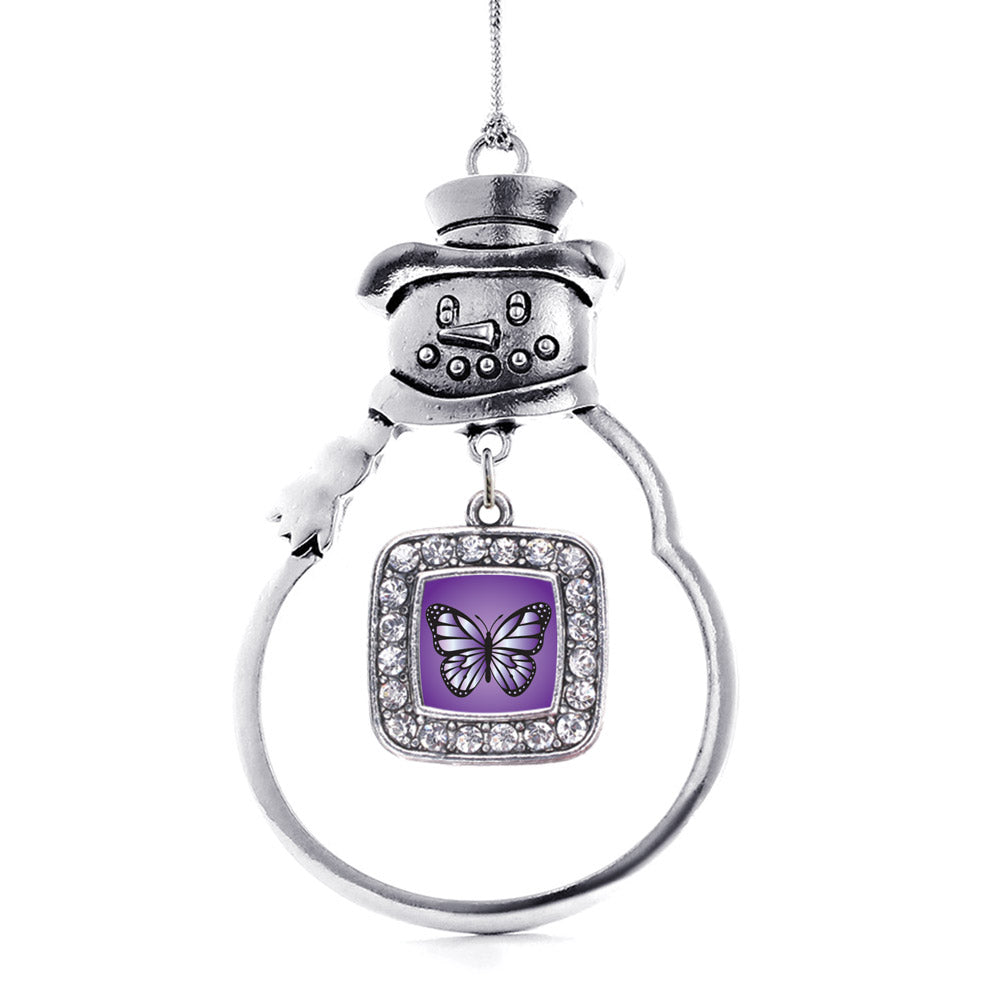 Purple Butterfly Square Charm Christmas / Holiday Ornament