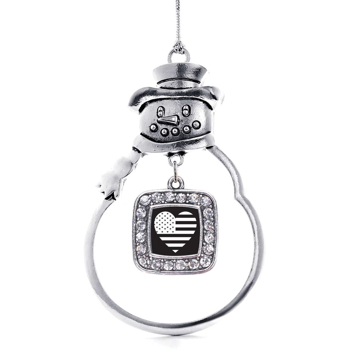 Black and White American Flag Square Charm Christmas / Holiday Ornament