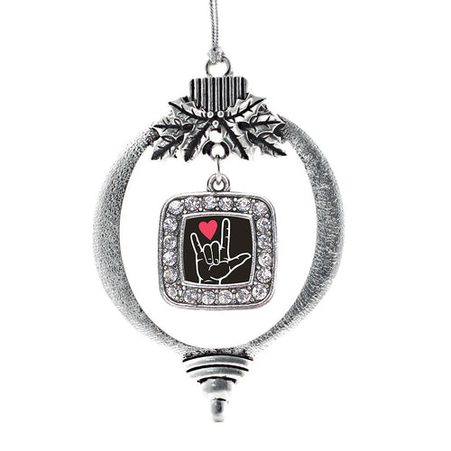 I Love You Sign Language Interpreter Square Charm Christmas / Holiday Ornament