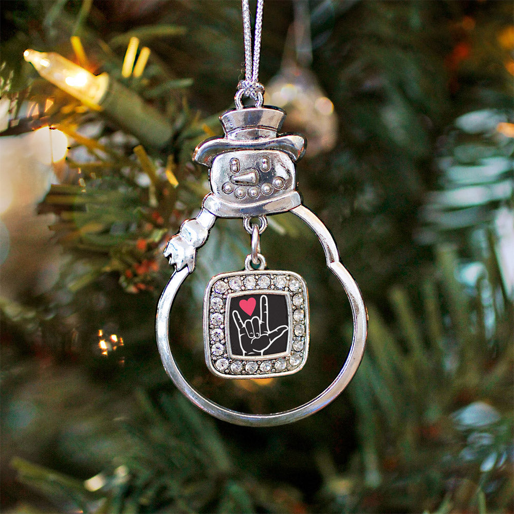 I Love You Sign Language Interpreter Square Charm Christmas / Holiday Ornament