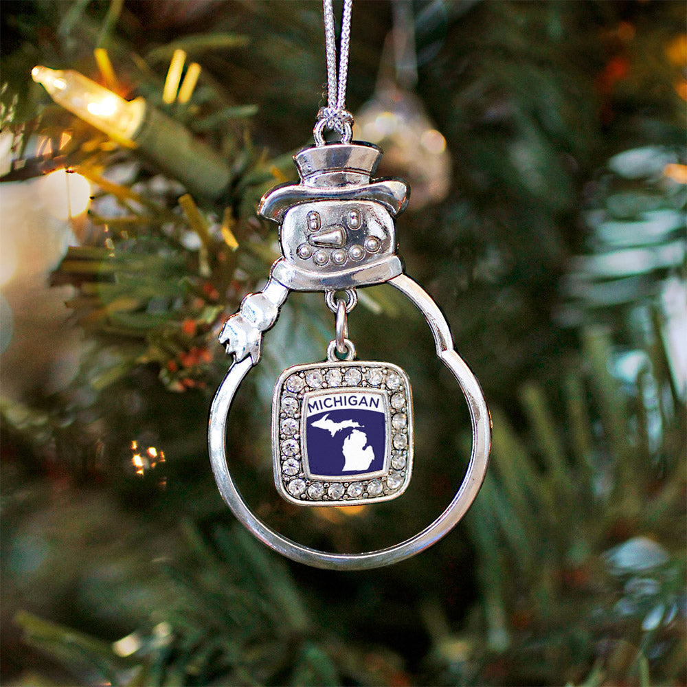 Michigan Outline Square Charm Christmas / Holiday Ornament