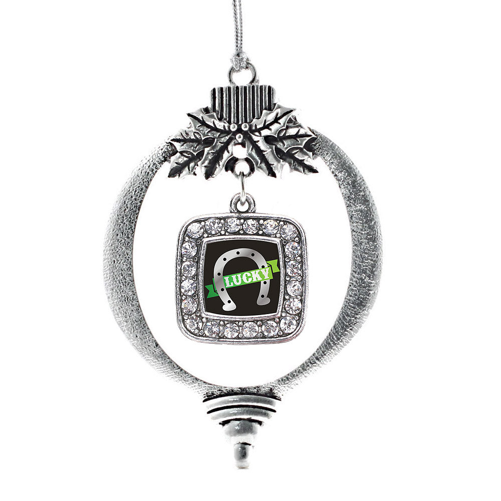 Lucky Horse Shoe Heart Square Charm Christmas / Holiday Ornament