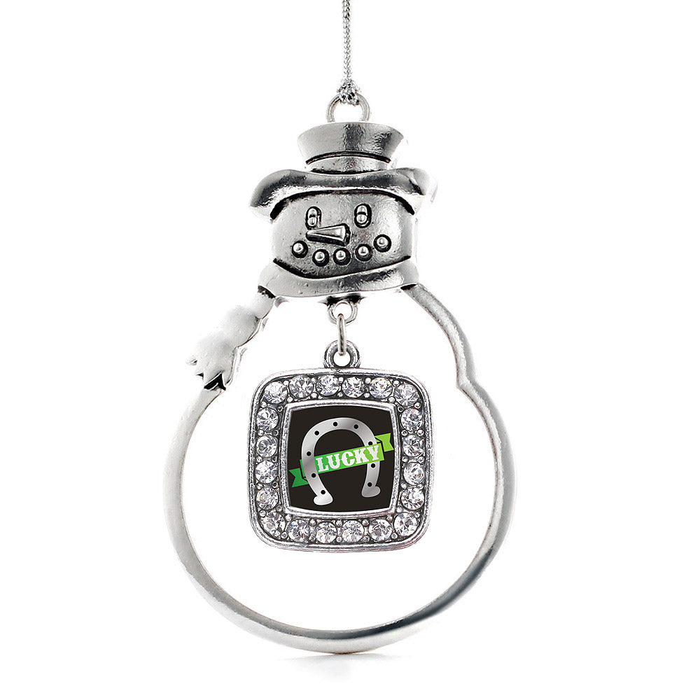 Lucky Horse Shoe Heart Square Charm Christmas / Holiday Ornament