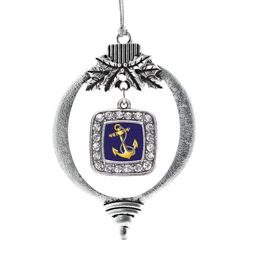 Navy Anchor Square Charm Christmas / Holiday Ornament