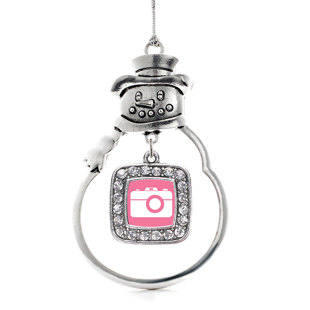 Pink Camera Square Charm Christmas / Holiday Ornament