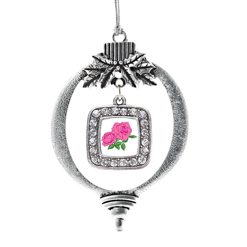 Pink Rose Square Charm Christmas / Holiday Ornament