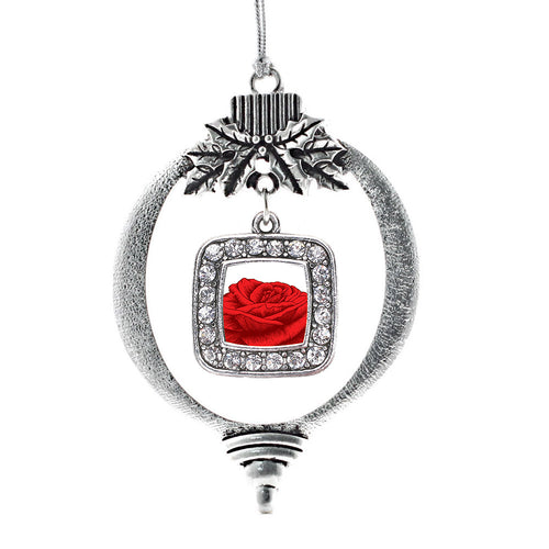 Red Rose Square Charm Christmas / Holiday Ornament