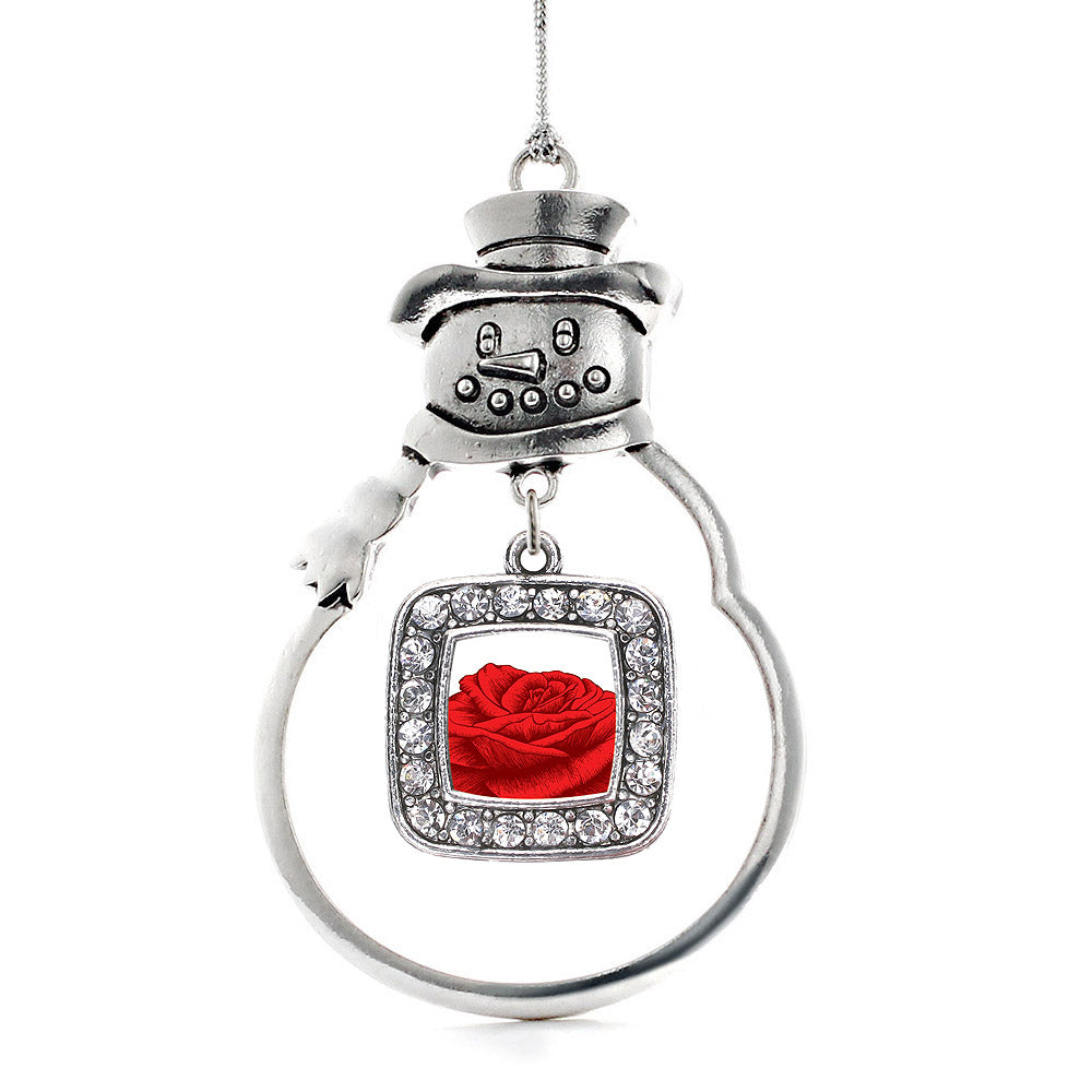 Red Rose Square Charm Christmas / Holiday Ornament