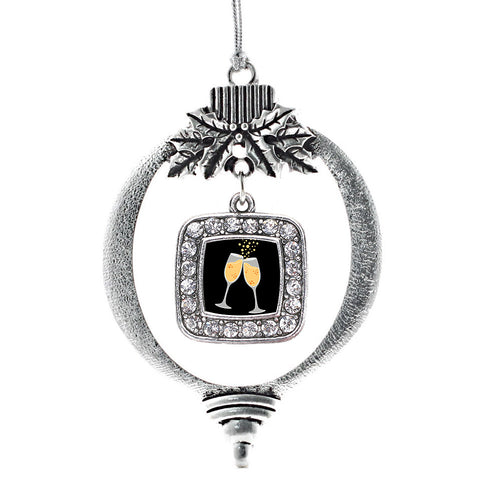 Champagne Cheers Square Charm Christmas / Holiday Ornament