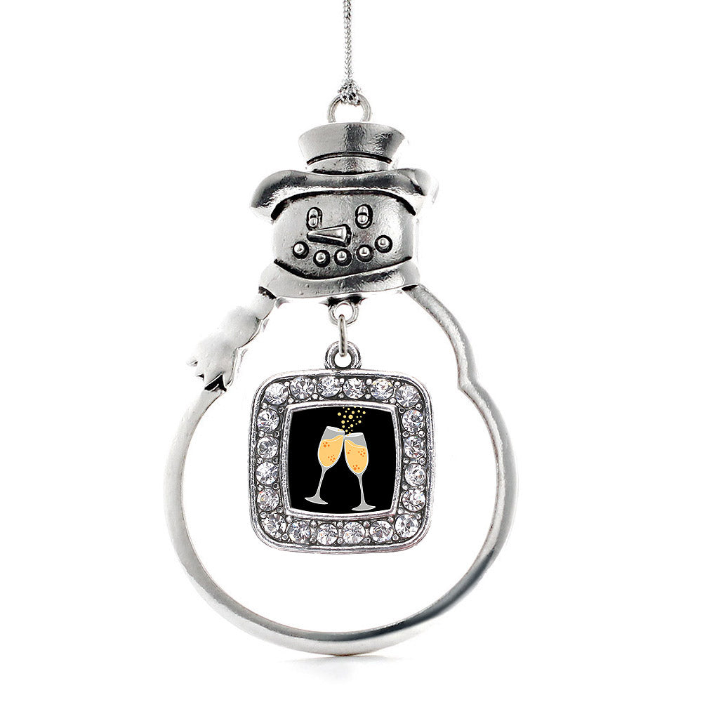 Champagne Cheers Square Charm Christmas / Holiday Ornament