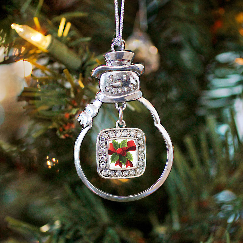 Holly Plant Square Charm Christmas / Holiday Ornament