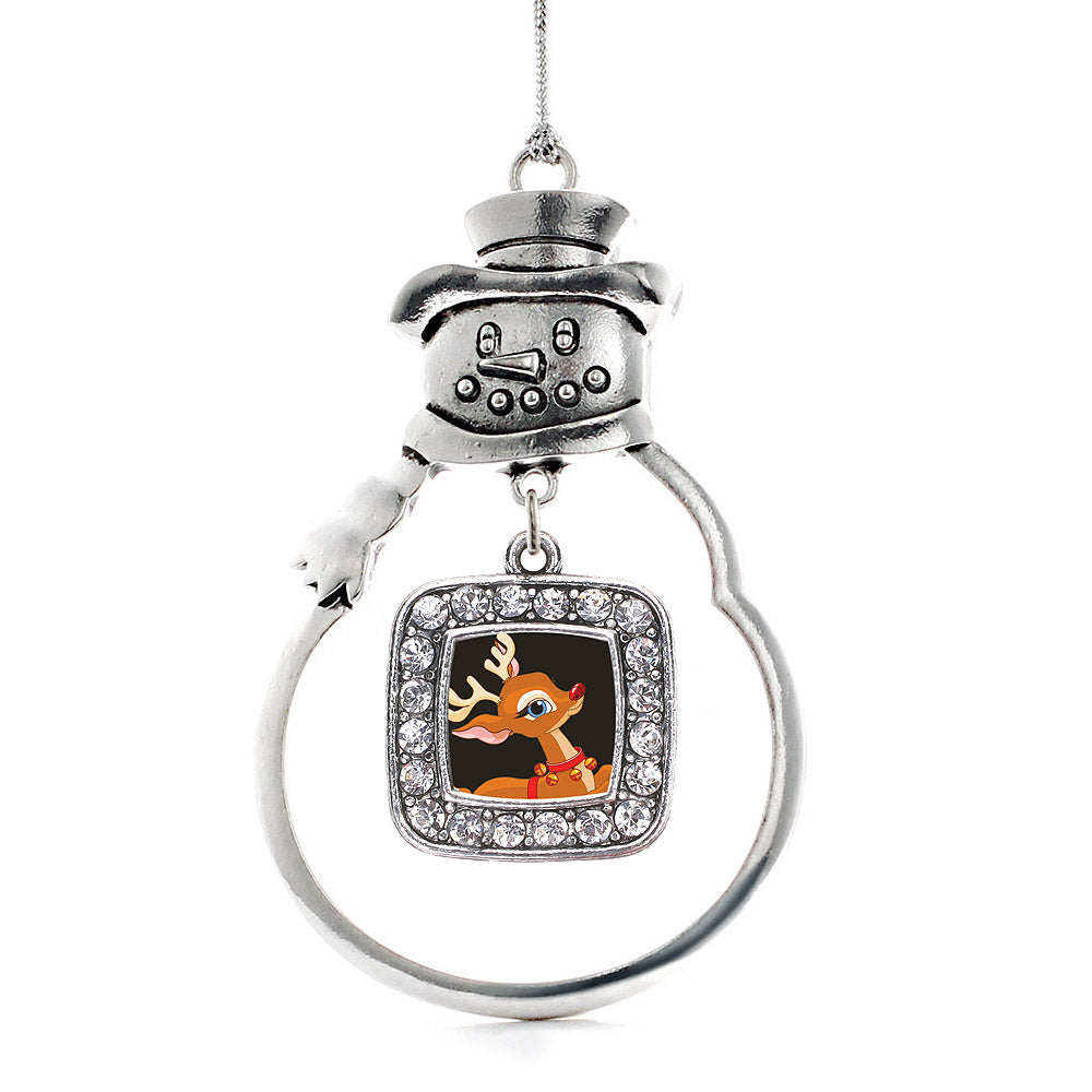 Red Nosed Reindeer Square Charm Christmas / Holiday Ornament