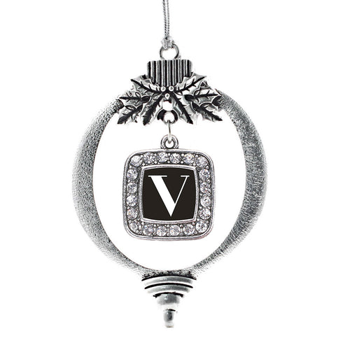 My Vintage Initials - Letter V Square Charm Christmas / Holiday Ornament