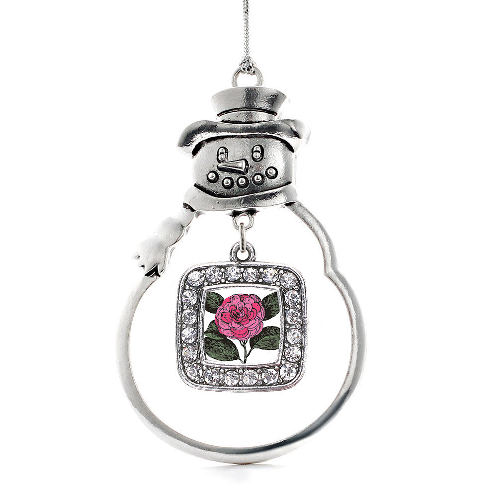 Camelia Flower Square Charm Christmas / Holiday Ornament
