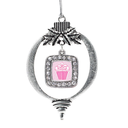 Pink Chevron Cupcake Square Charm Christmas / Holiday Ornament