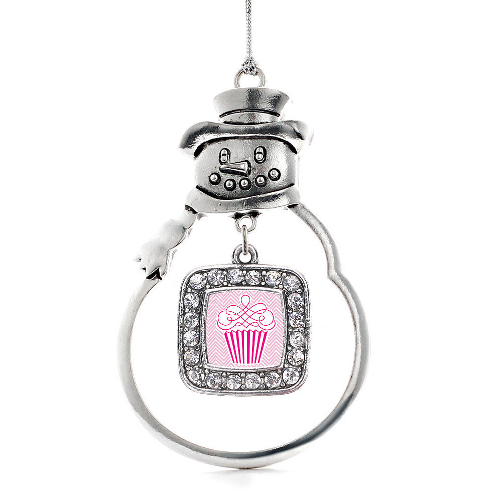Pink Chevron Cupcake Square Charm Christmas / Holiday Ornament