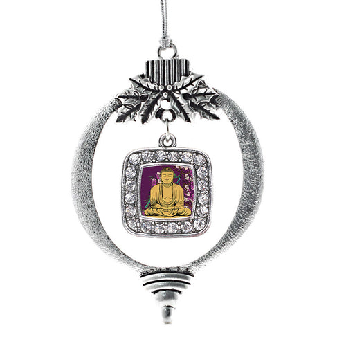 Buddha And Cherry Blossoms Square Charm Christmas / Holiday Ornament