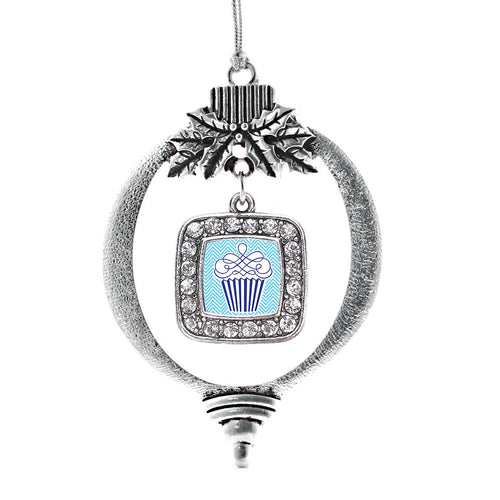 Blue Chevron Cupcake Square Charm Christmas / Holiday Ornament