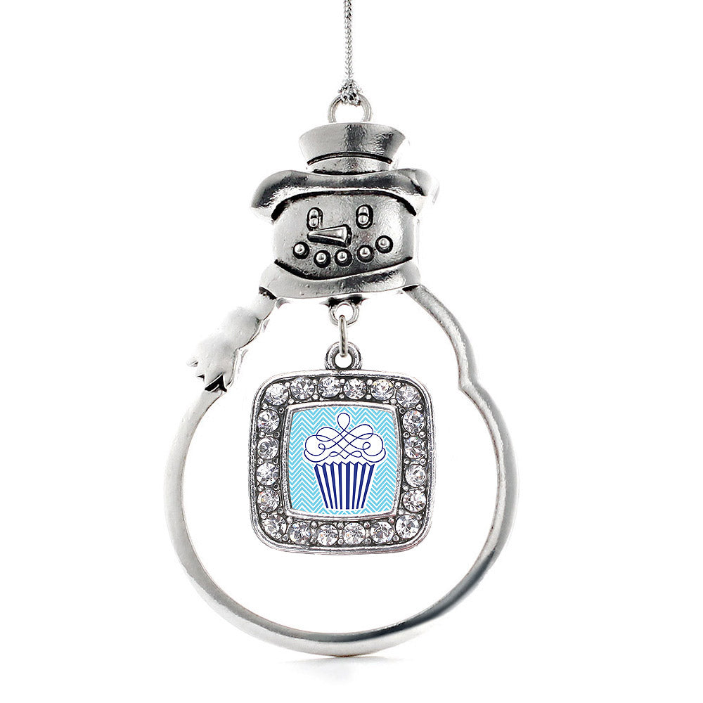 Blue Chevron Cupcake Square Charm Christmas / Holiday Ornament