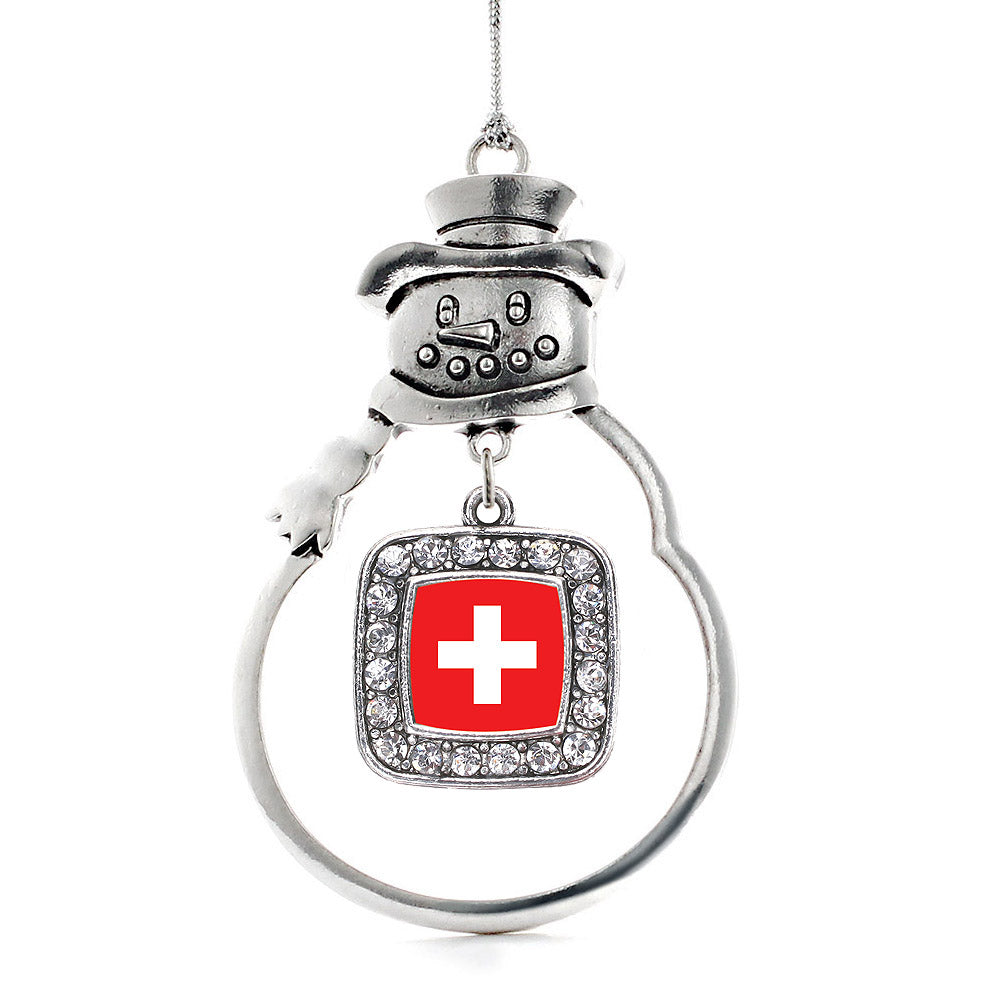 Switzerland Flag Square Charm Christmas / Holiday Ornament