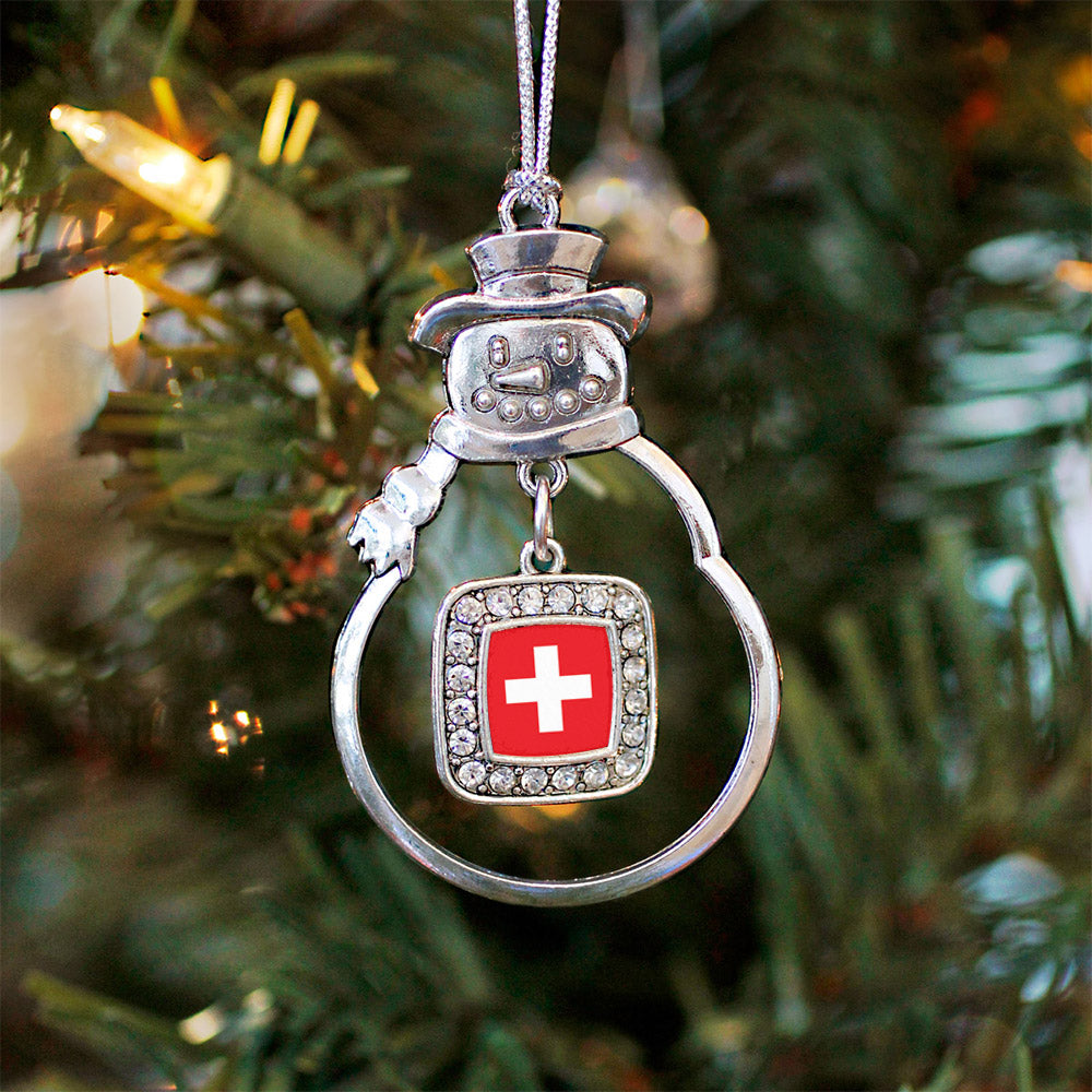 Switzerland Flag Square Charm Christmas / Holiday Ornament