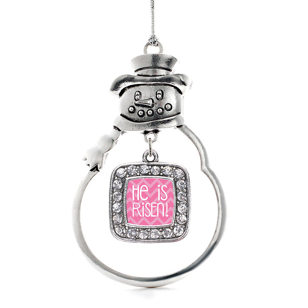 He is Risen Pink Chevron Patterned Square Charm Christmas / Holiday Ornament