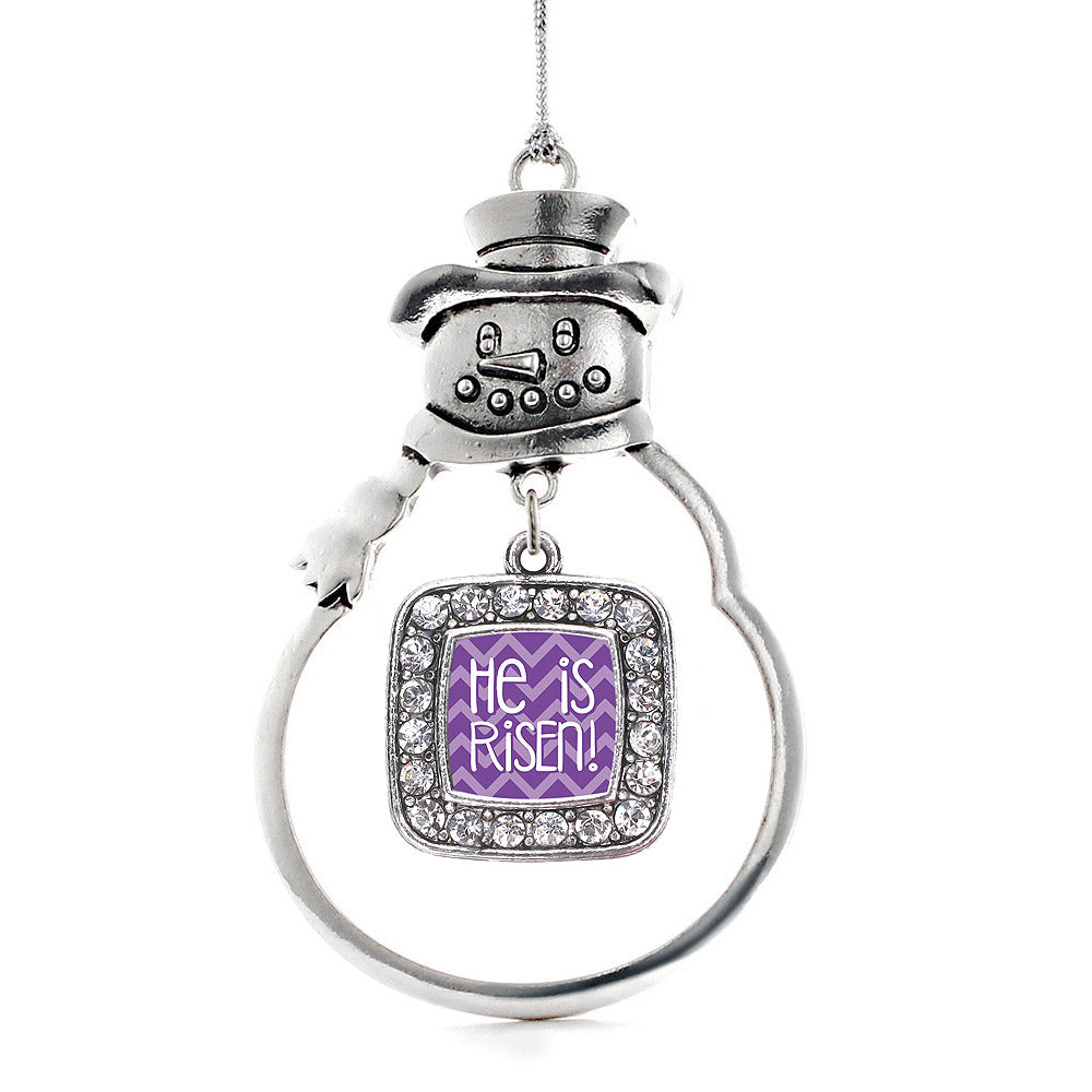 He is Risen Purple Chevron Patterned Square Charm Christmas / Holiday Ornament