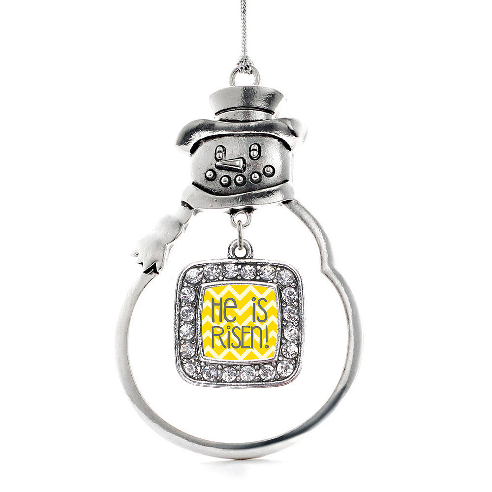 He is Risen Yellow Chevron Patterned Square Charm Christmas / Holiday Ornament