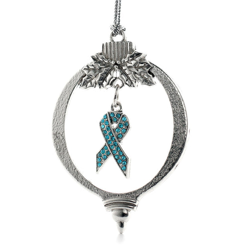 3.5 Carat Aqua Awareness Ribbon Charm Christmas / Holiday Ornament