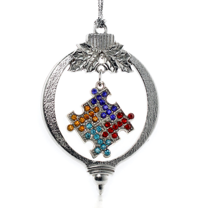 Raiders Silver Christmas Ornament – Pave Heart Charm With Cubic Zirconia, 2.5 Inch, Silver Plated, Holiday Tree Decoration