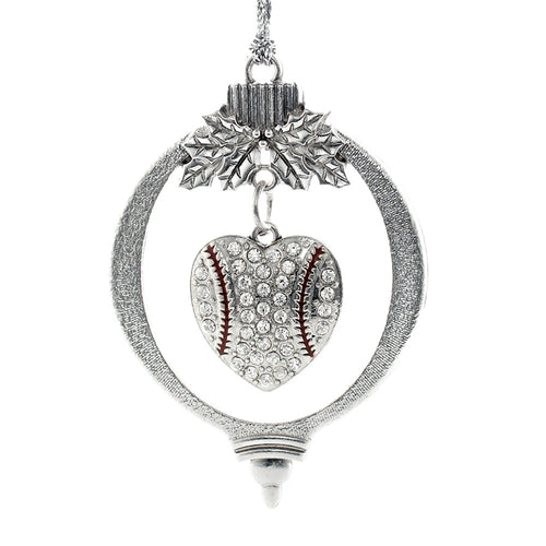 3.5 Carat Pave Baseball Pave Heart Charm Christmas / Holiday Ornament