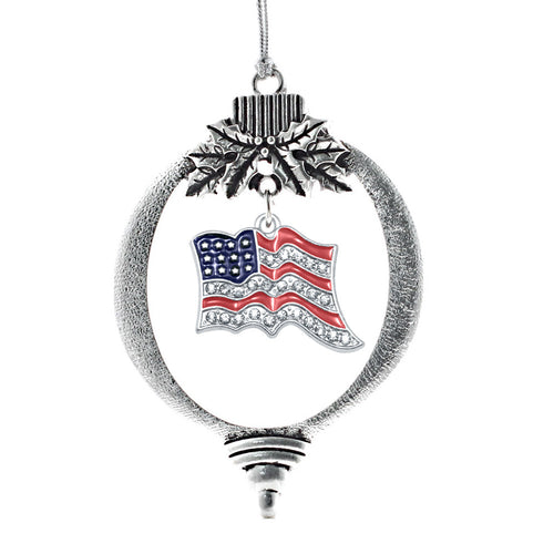 American Flag CZ Print Charm Christmas / Holiday Ornament