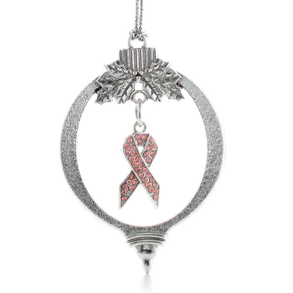 3.5 Carat Pink Awareness Ribbon Charm Christmas / Holiday Ornament