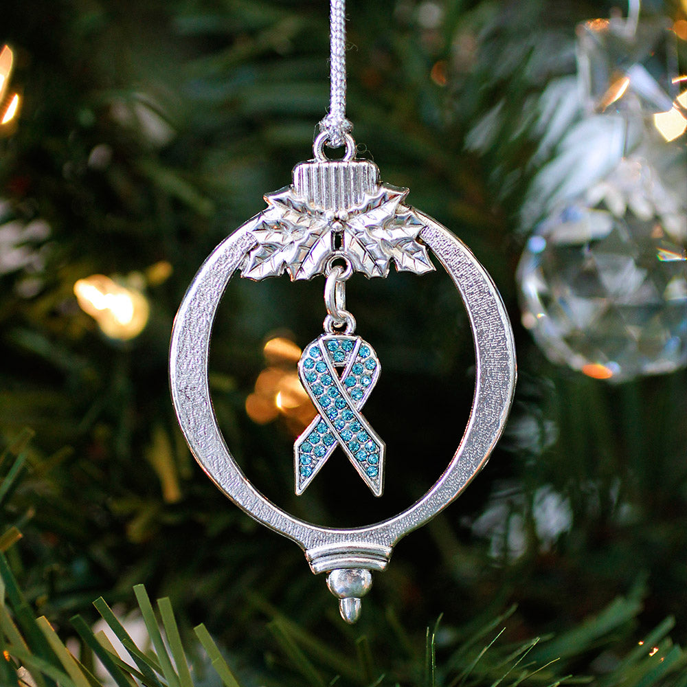 3.5 Carat Aqua Awareness Ribbon Charm Christmas / Holiday Ornament