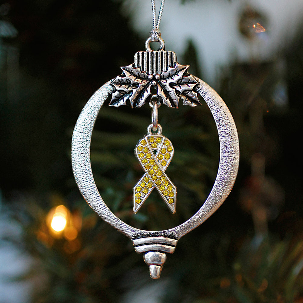 3.5 Carat Yellow Awareness Ribbon Charm Christmas / Holiday Ornament