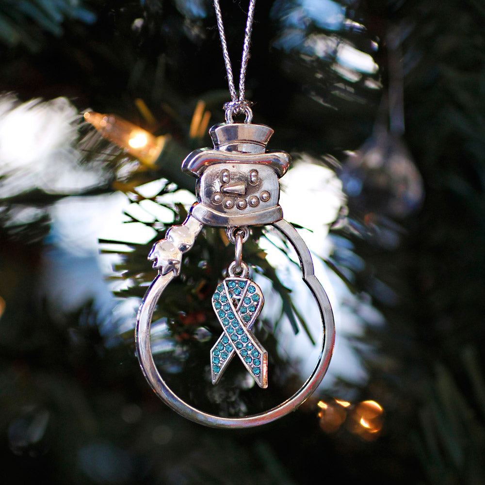 3.5 Carat Aqua Awareness Ribbon Charm Christmas / Holiday Ornament
