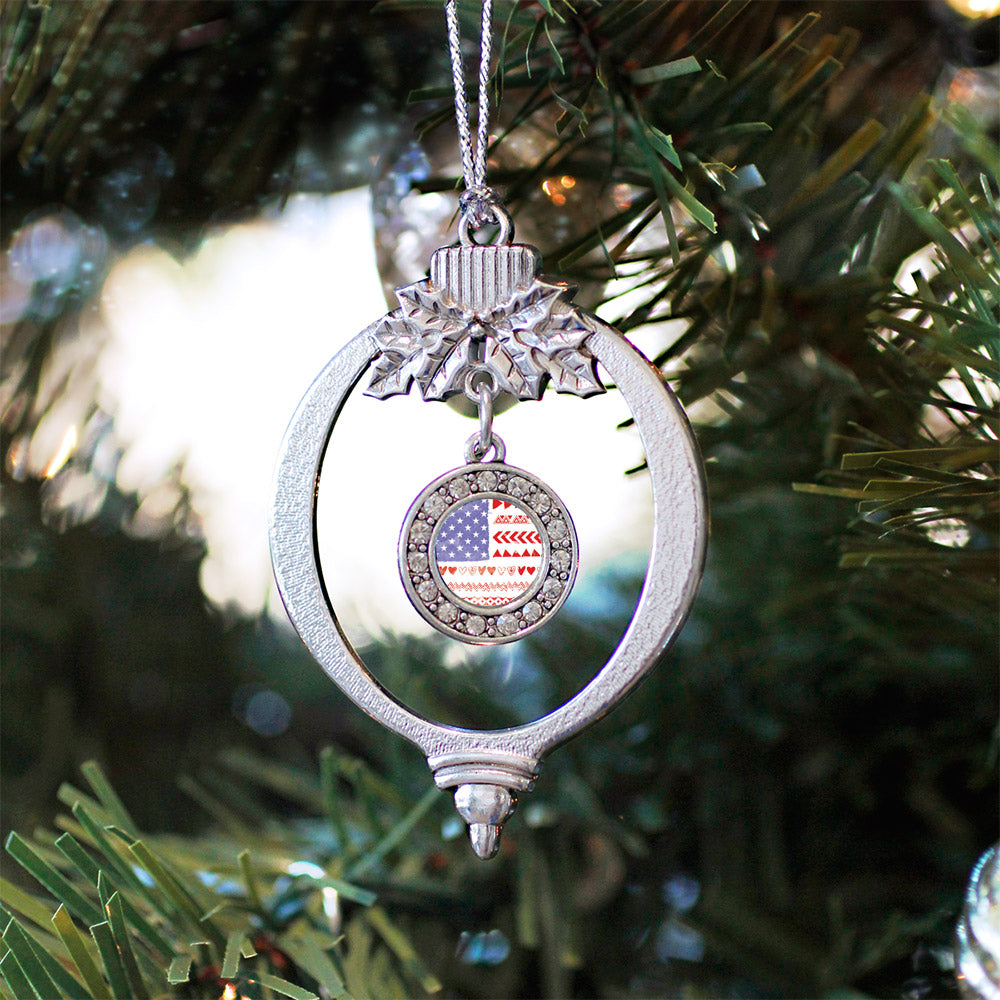 Cute American Flag Circle Charm Christmas / Holiday Ornament