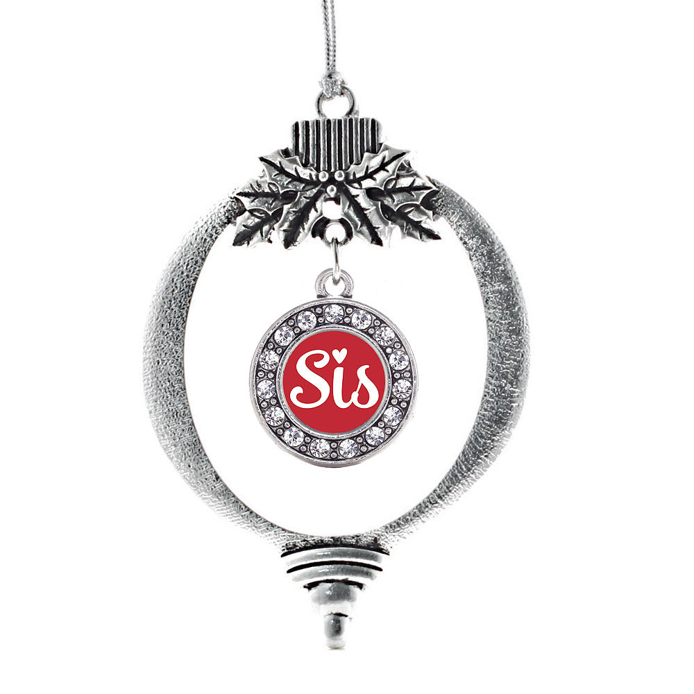 Sis Red Script Circle Charm Christmas / Holiday Ornament