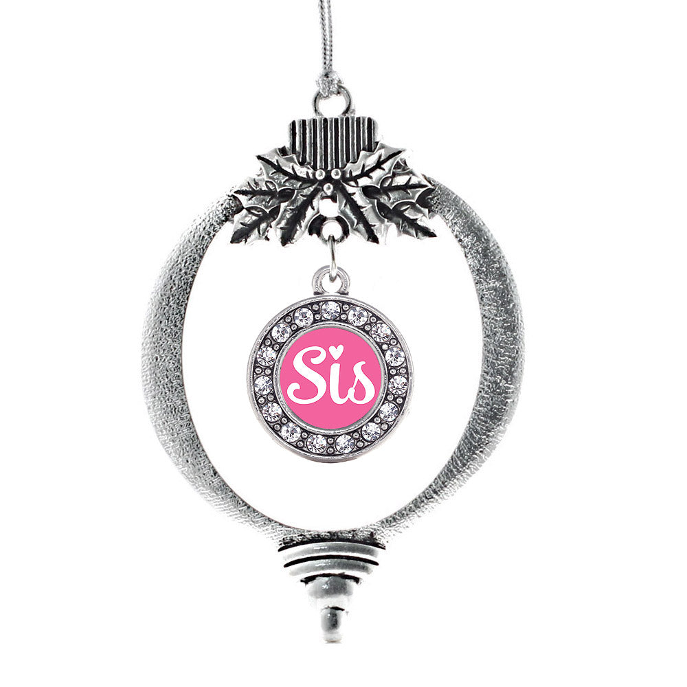 Sis Pink Script Circle Charm Christmas / Holiday Ornament
